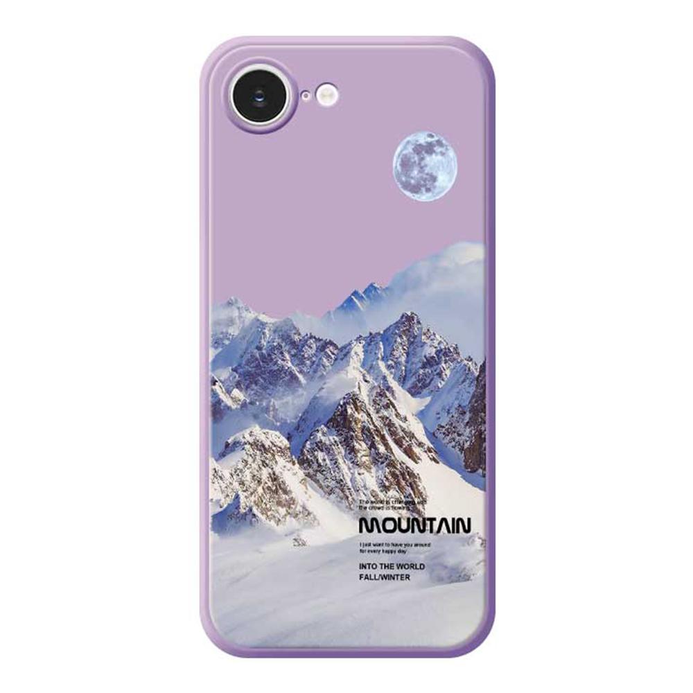 For iPhone 16e Case White Snow Mountain Pattern Printing Straight Edge TPU Phone Back Cover