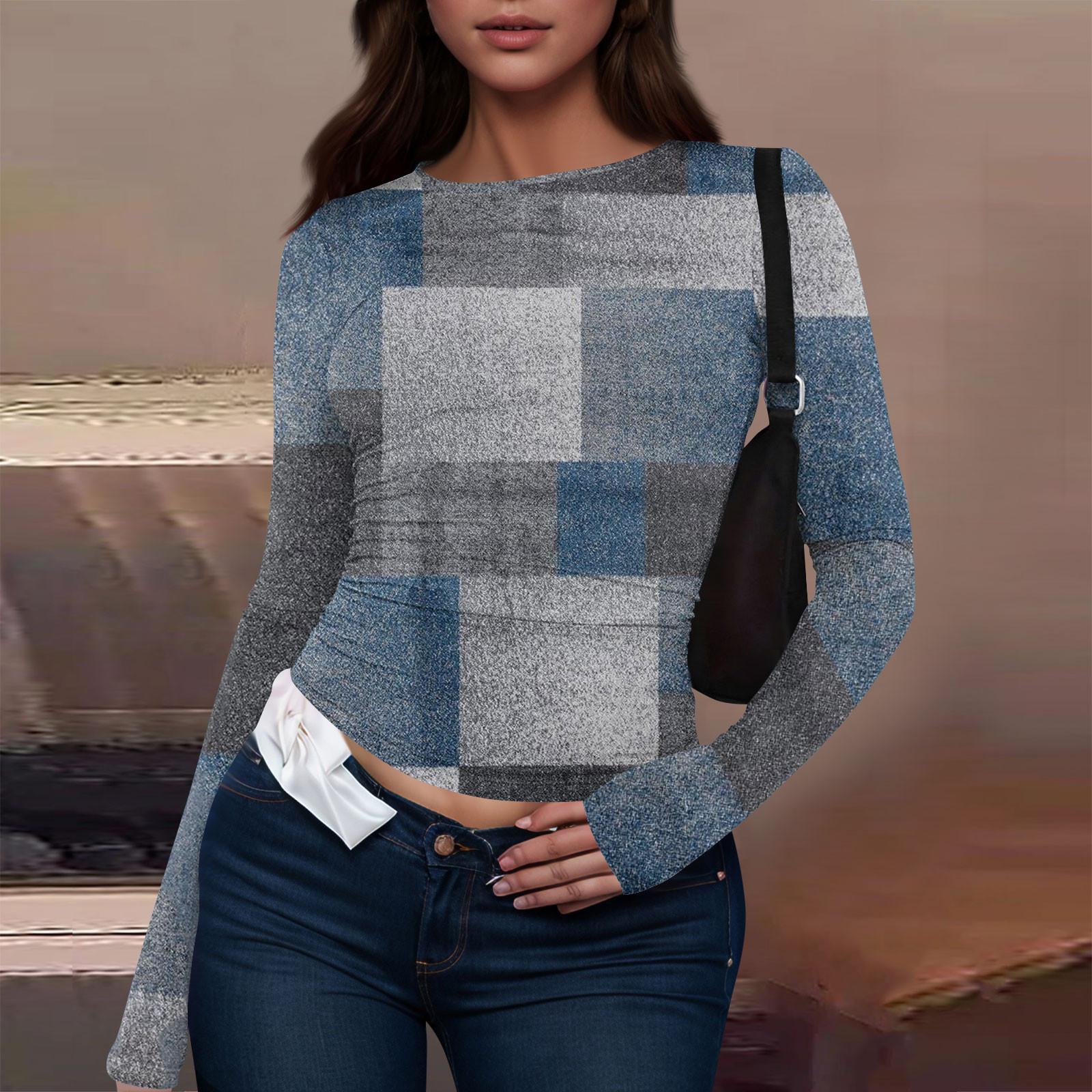 Женская модная повседневная футболка с круглым вырезом и длинным рукавом с принтом — фото 8