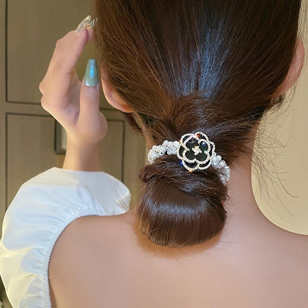 Luxury Pearl Cubic Flower Hair Scrunchie (2 Pieces)
