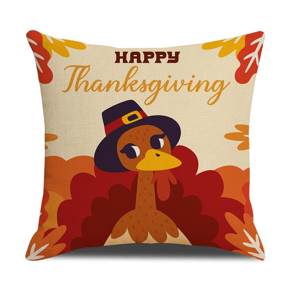 Yellow Thanksgiving Cushion Home Cartoon Turkey Sofa Cushion Linen Office Cushion Cover Home