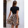 New Fashion Leopard Print Splicing Short Sleeved Dress Elegant O Neck Slim Fit A-line Party Short Dresses Lace-up Elegant Loose Streetwear Clothing