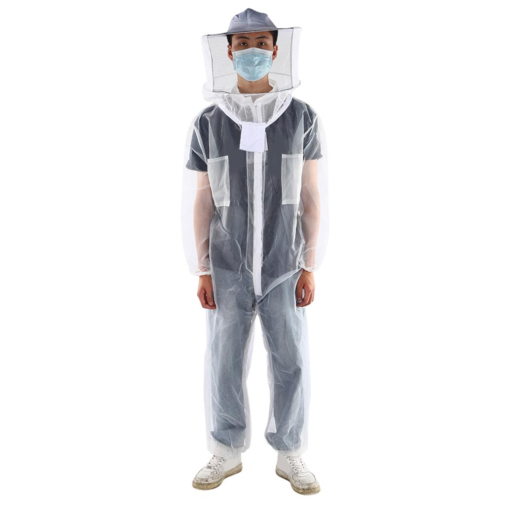 Anti Bee Biting Transparent One Piece Nylon Mesh Beekeeping Suit Bee Clothing Clothes Supplies(L )
