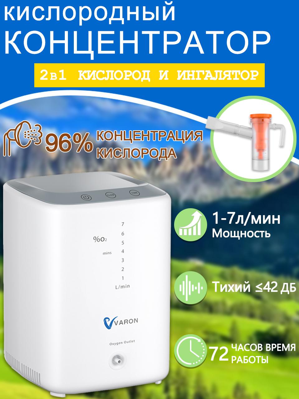 

VARON Портативный кислородный концентратор Кислородный аппарат для дома Регулируемая концентрация 1-7 л/мин 2в1 Кислородная ин-га-ля-ция рас-пы-ле-ние