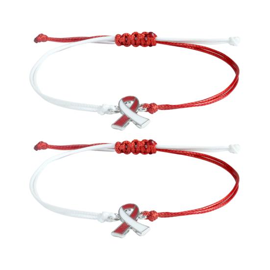 Braided Rope Wristband 2 Pcs Breast Cancer Awareness Bracelets, Adjustable String Stackable Wrist Accessories Bracelets with Ribbon Charm