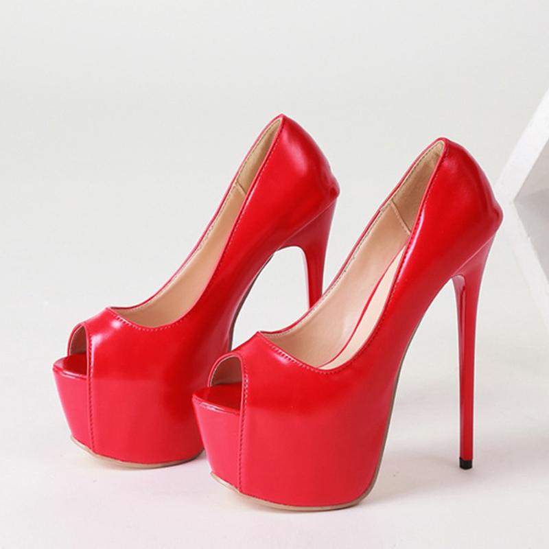 2025 Nye Røde Høye Hæler Dame Platform Sandaler Mote Peep Toe Dame Nattklubb Stripper Pumps Sexy Brudesko Brude Størrelse 42