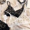 High-end new female sexy underwear embroidery without steel ring triangle cup thin upper support gathered to show small bra cover set