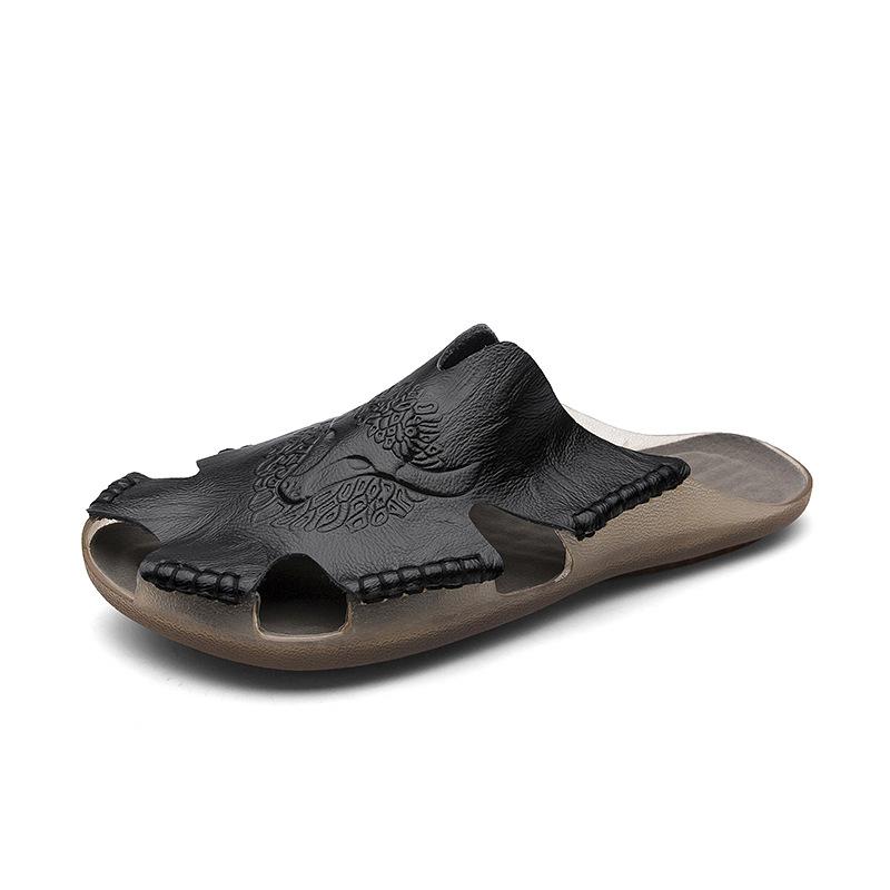 Summer Genuine Leather Men's Sandals Classic Breathable Slip-On Sandals Men Casual Beach Shoes Outdoor Slippers Plus Size2024
