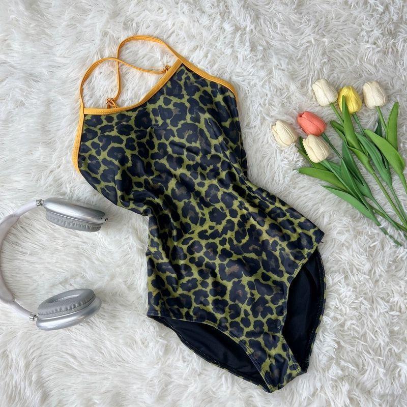 

Leopard-print Green Women s Triangular One-piece Slimming Belly Backless Design Professional Racing Sports Swimming Pool Swimsuit L леопардовый