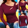 Dámské sexy topy Zkosená ramena Spodní díl Slim Fit Top Dutý design Šikmý límec Jednobarevný S dlouhým rukávem
