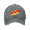 Hot Dog Pattern Vintage Washed Canvas Baseball Cap Unisex Adjustable Dad Hat Funny Food Design Casual Outdoor Summer Hat