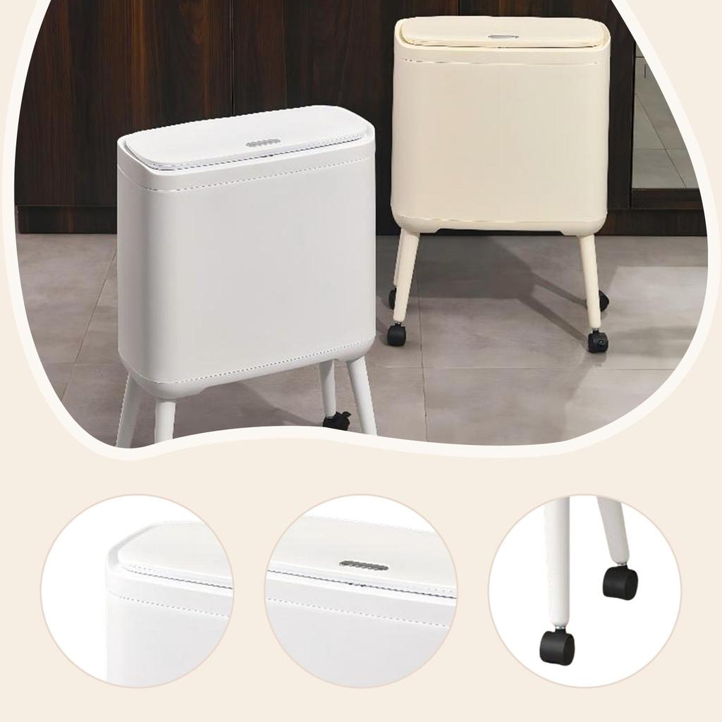 Trash Can with Wheels Brake System Wastebasket for Office Bathroom Home White