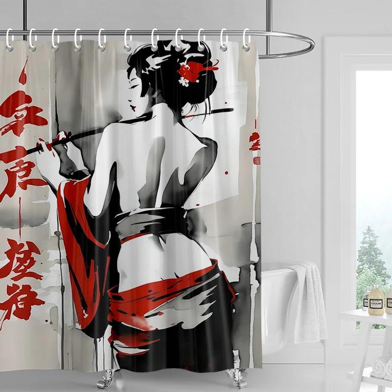 Závěs do sprchy v japonském stylu Gogi s retro potiskem postaviček, odolný proti vyblednutí, dělicí závěs do koupelny pro hotelovou a domácí dekoraci