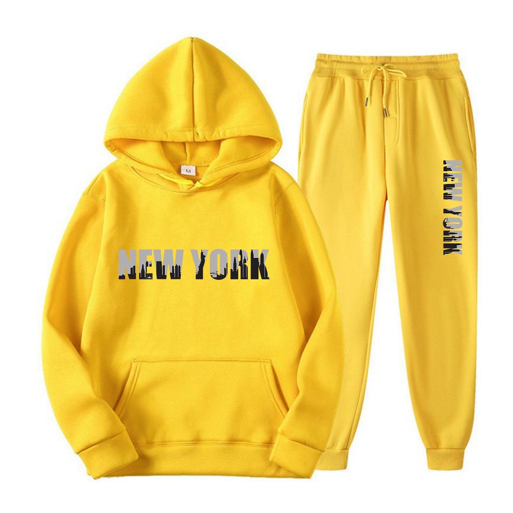 New Fleece Women's Casual Sportswear Hooded Sweatshirt Two-piece Set Casual Set European and American Trendy Brand Men's Loose Fit