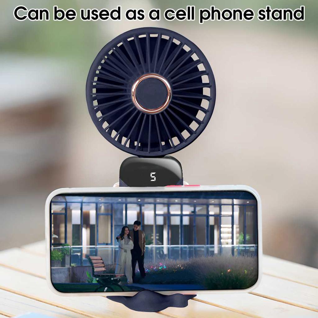 Tragbarer Handheld-Mini-Ventilator 1200mAh USB-Wiederaufladbarer Ventilator 5-Stufen-Einstellung Mit Handyhalterung Display für Zuhause Outdoor-Einsatz