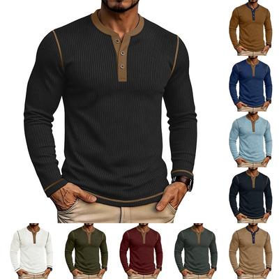 Men Color Block Long Sleeve Henley Collar Slim Fit Casual Base T Shirt