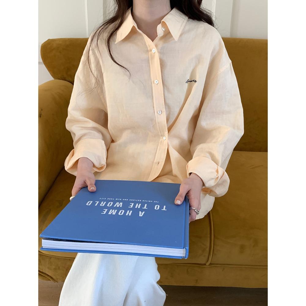 

Рубашка с длинным рукавом из рами с солнцезащитой, женская, весна-лето, новая, корейская версия, ленивая, свободная и тонкая рубашка-кардиган, топ M абрикосовый