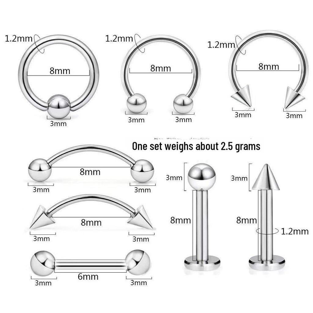 U-Shaped Nose & Eyebrow Horseshoe Piercing Jewelry Set - European & American Style
