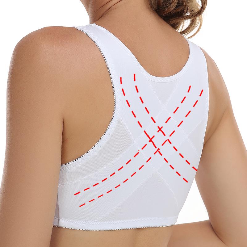 

Бездротовий спортивний бюстгальтер великого розміру з передньою застібкою, регульованою підтримкою спини та мереживним дизайном 6XL білий