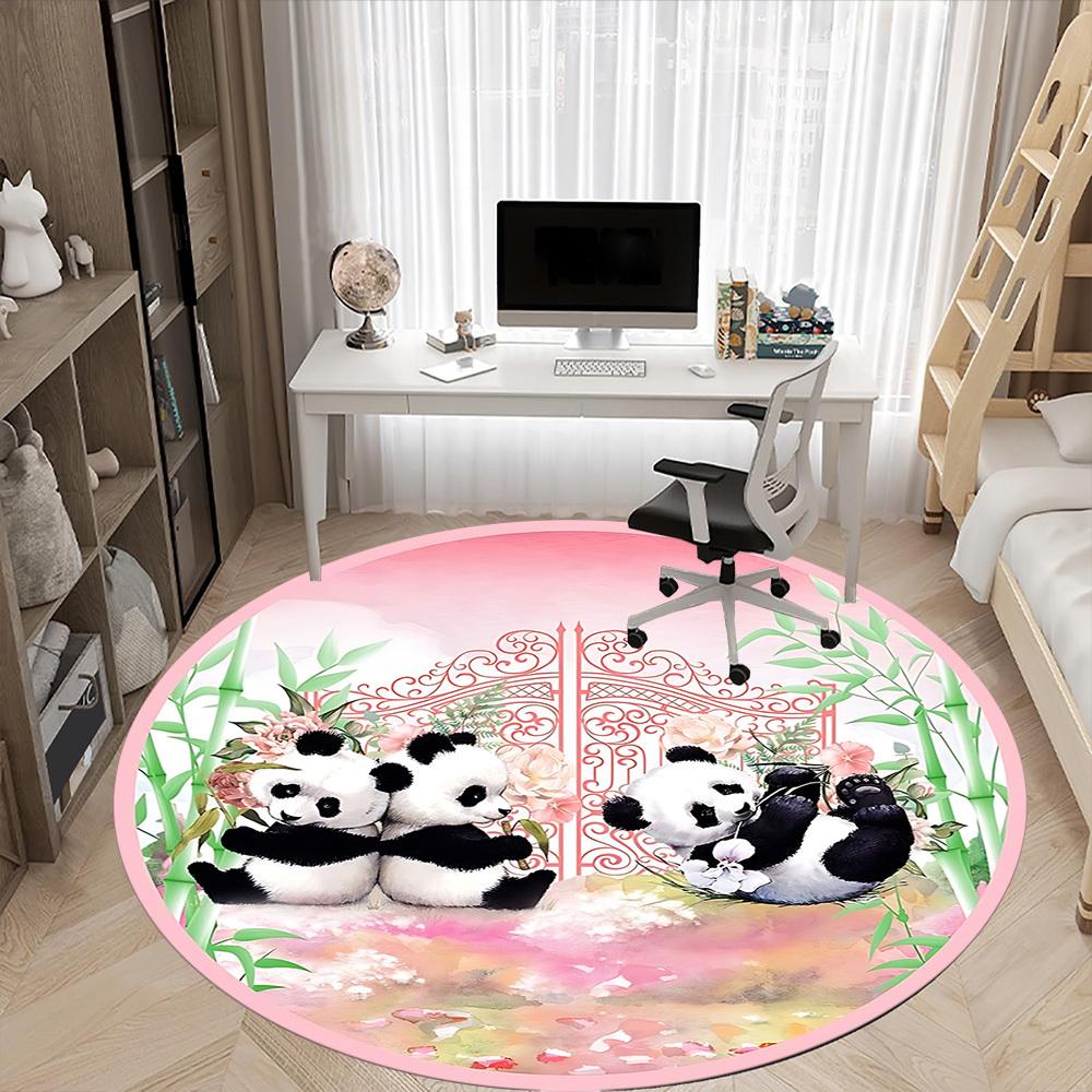 1pc Panda Decor Chair Carpet for Office, Round Polyester Mat, Indoor Decor for Office, Easycare Fabric, Washable Non-slip Area Carpet