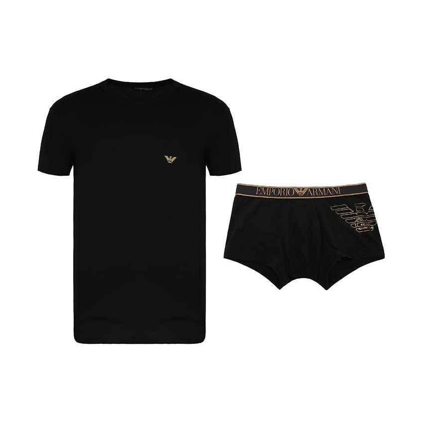 Emporio Armani Casual T-shirt met Letterlogo en Boxer Briefs Set Herenkleding Zwart 111604-9A595-00020 M