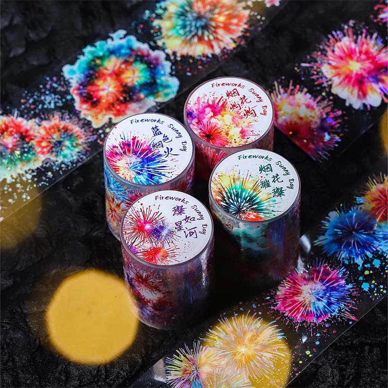 4 styles 50mm*200cm Fireworks sunny day series sticker Fireworks theme Scrapbooking Material Diary Album Junk Journal Supplies
