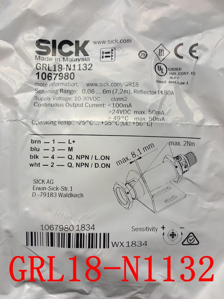 SICK Retro-reflective Photoelectric Switch: GRL18-N1132, GRL18-P1132, GRL18S-N1331 N1132