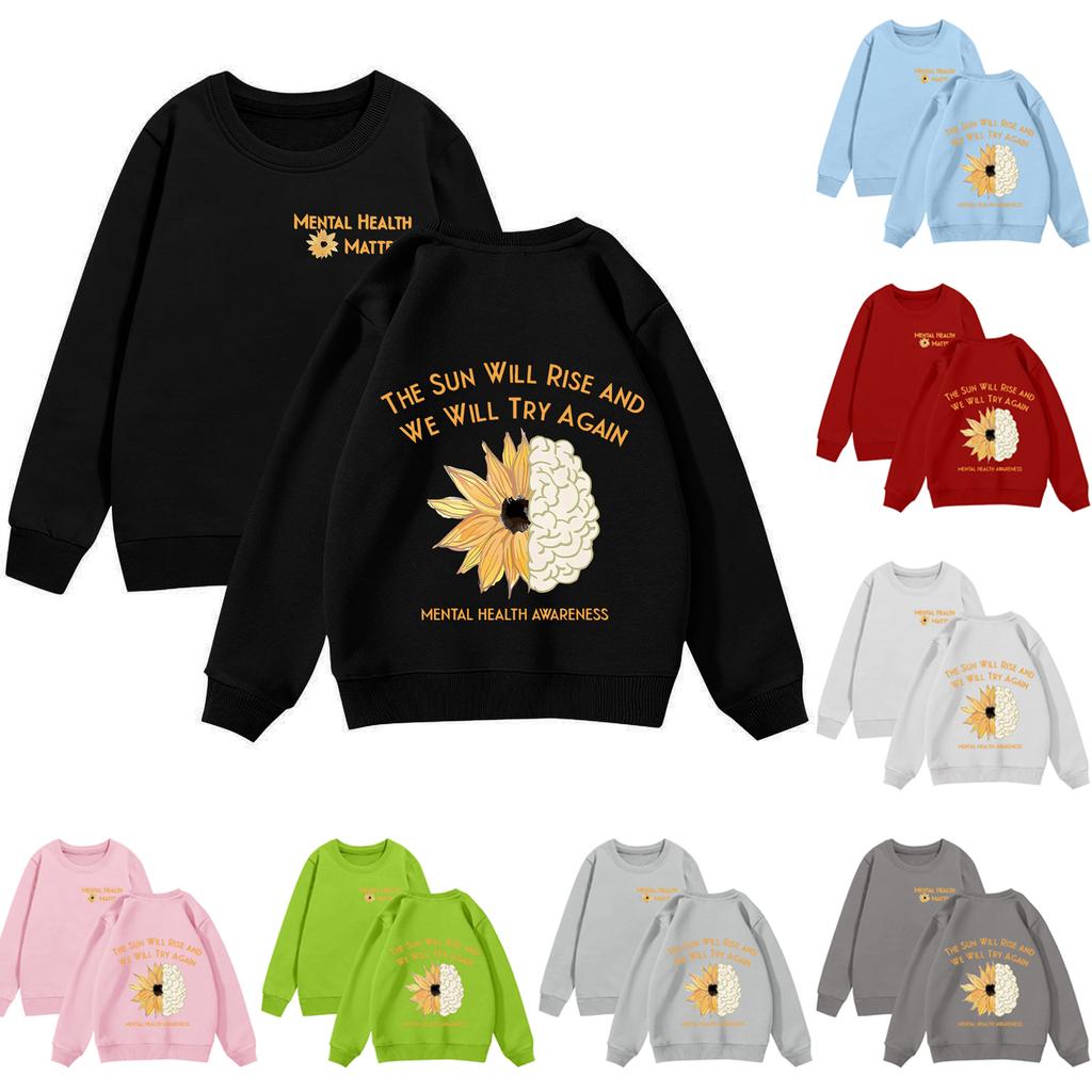 Children's Pullover Sweatshirt Long Sleeve Casual Round Neck Comfortable Loose Lightweight Pullover