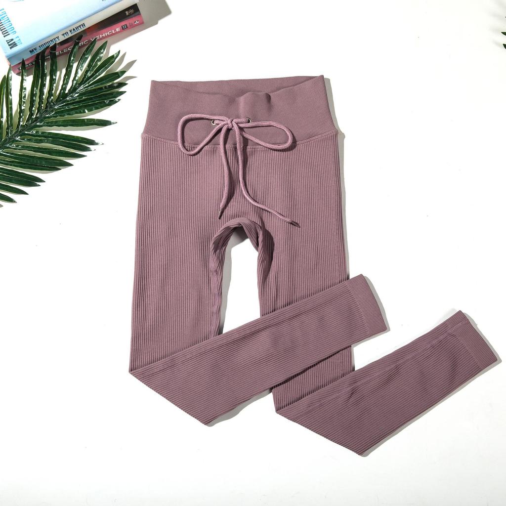 Ribbed Seamless Knitted Tracksuit: Crop Top & High Waist Butt Lift Yoga Pants, Long/Short Sleeve Options