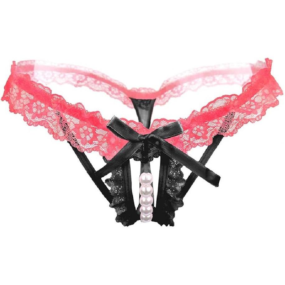 Women’s Sexy Panties,Lace Thongs G-String with Pearls Ball