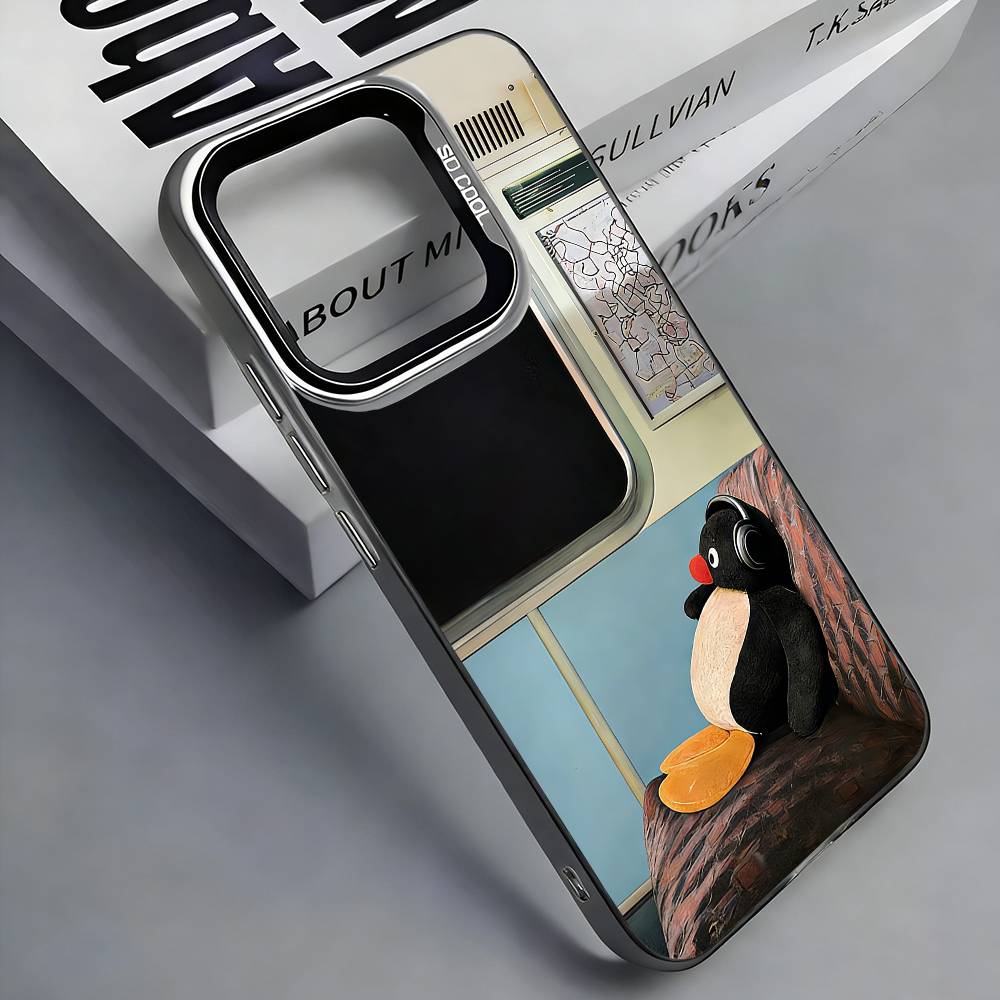 P-Pingu Cute P-Penguin Colorful Silver Back Phone Case For IPhone 17 16 15 14 13 12 11 Plus Pro Max Plus