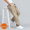 Men's Loose Fit Cotton Casual Pants with Multiple Pockets - Plus Size, Straight Leg, Ideal for Spring/Summer.