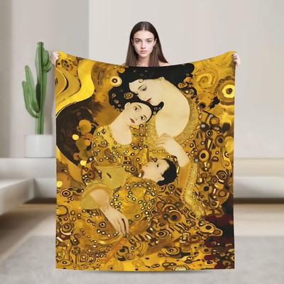 Timeless Maternal Bond-Inspired by Gustav Klimt Mother And Child Blanket Winter Decorative Living Room Novelty Bedspread