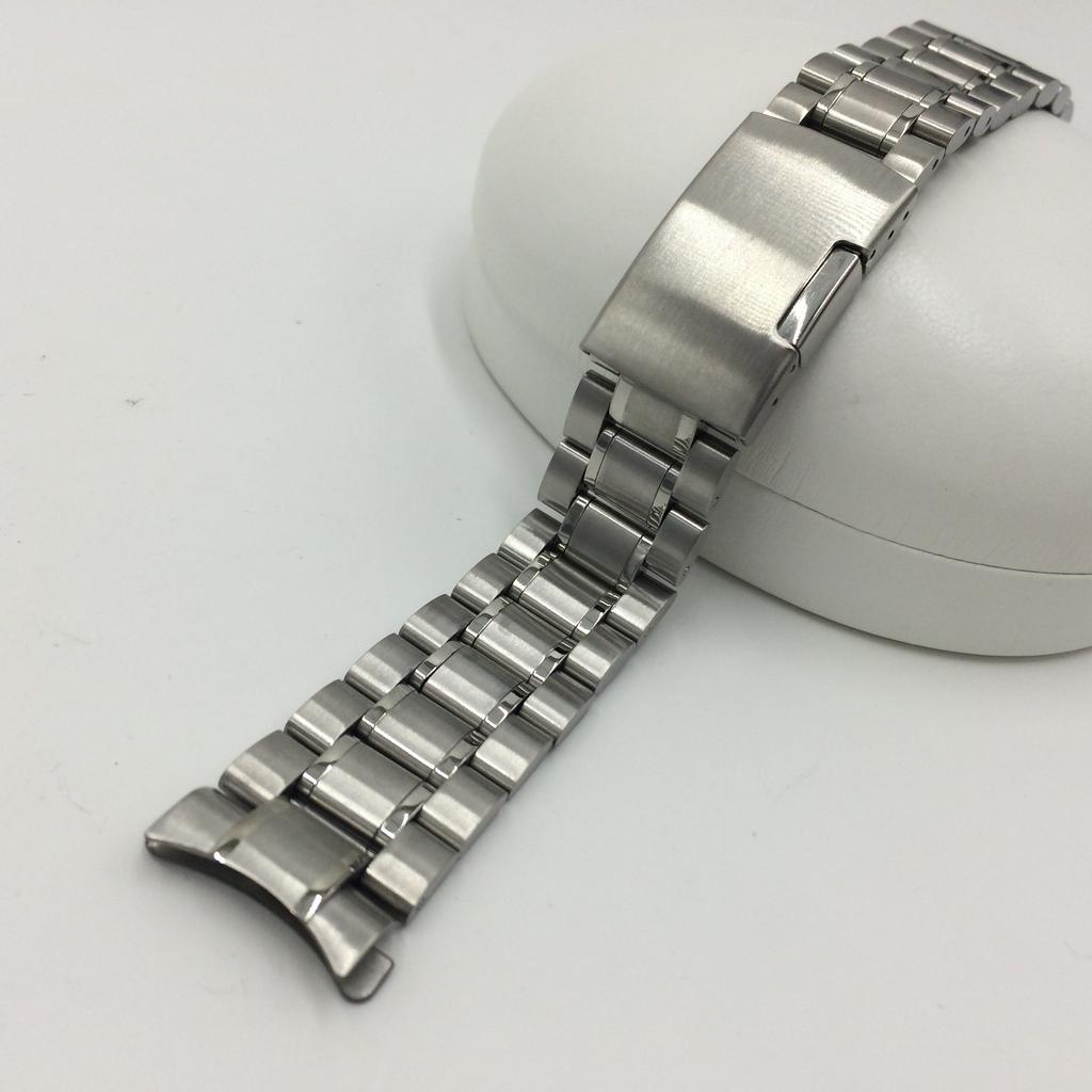 stainless steel watch band with side push replacement strap and spring bars 20mm bow 3-link button, (06, hook)
