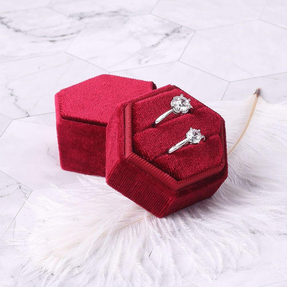 Luxury Rings Bearer Box Hexagon Jewelry Organizer Simple Velvet Rings Holder  Proposal