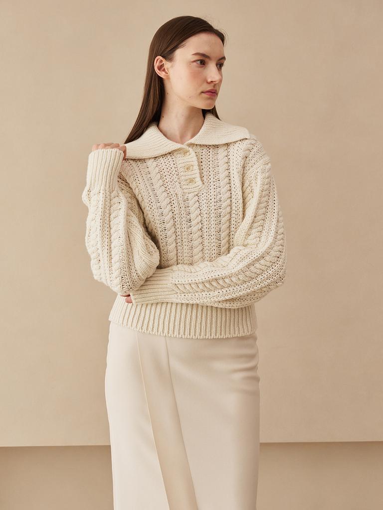 NOUVE Cable Collar Wool Knit - Ivory