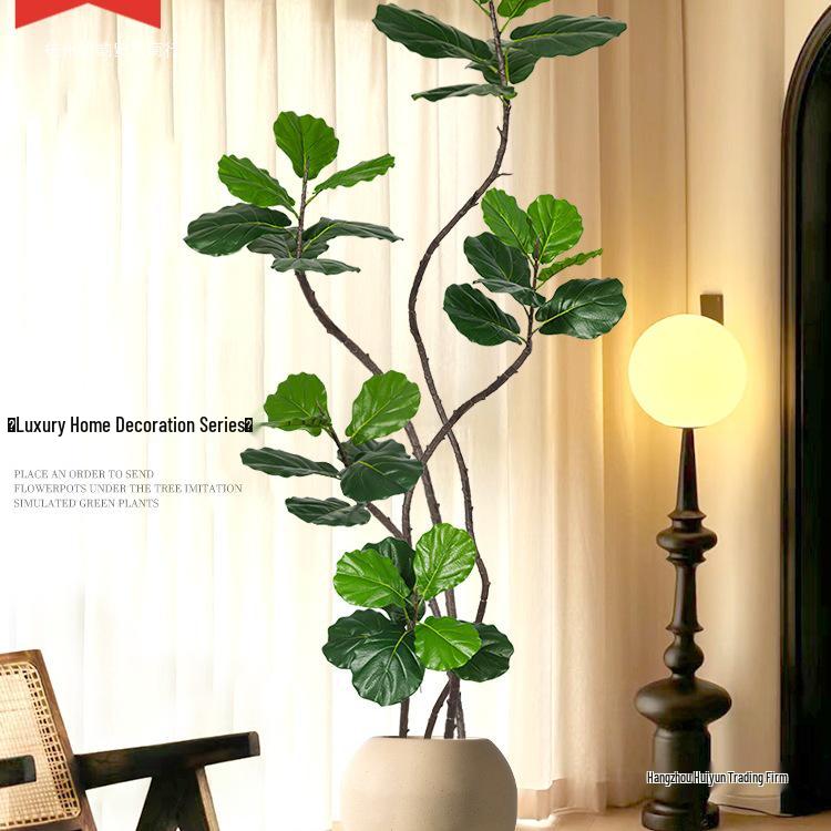 Large Potted Fiddle-Leaf Fig: Luxury Faux Green Plant for Living Room Decor