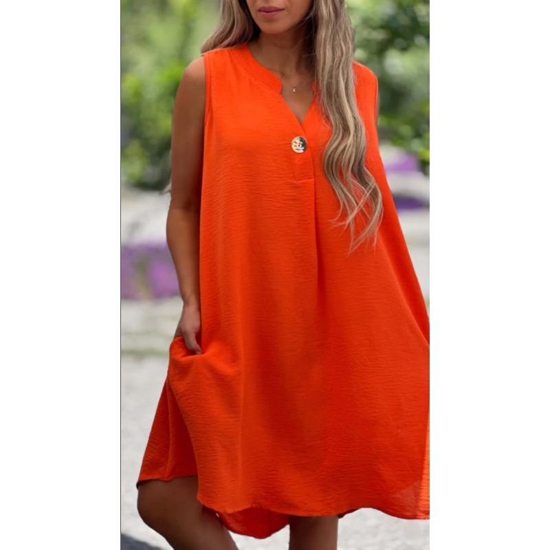 Summer Women's Solid Colour Sleeveless Button Down Dresses