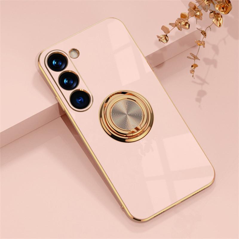 Car Magnetic Adsorption 6D Plating Silicone TPU Case With Ring For Samsung Galaxy S24 S23 FE Plus Ultra Back Stand Bumper Shell Cover Potector