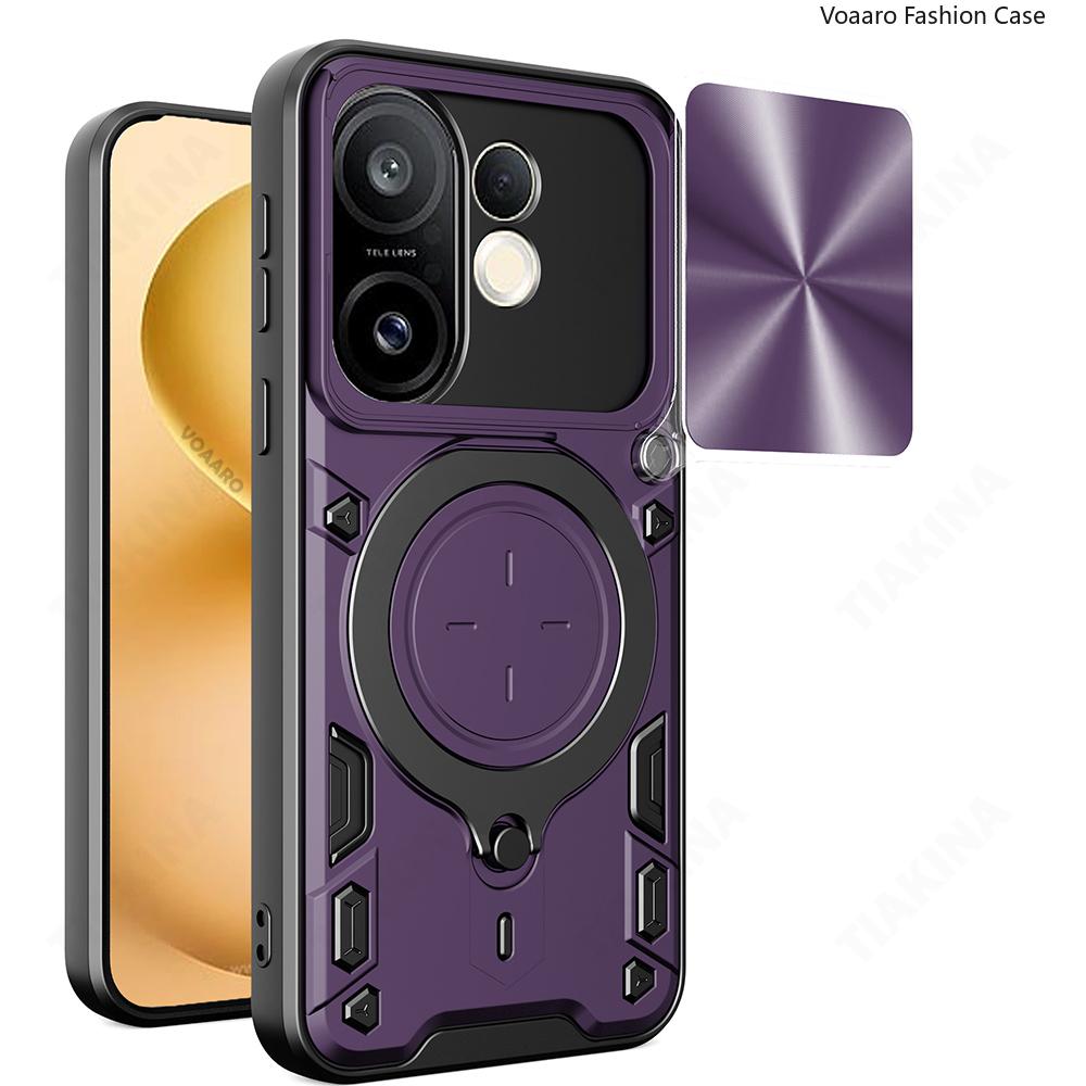 Slide Lens Armor Funda for Vivo X200 FE 5G Case for Vivo S30 Pro Mini 5G Case Magnetic Ring Stand Holder Cover Shockproof Capa