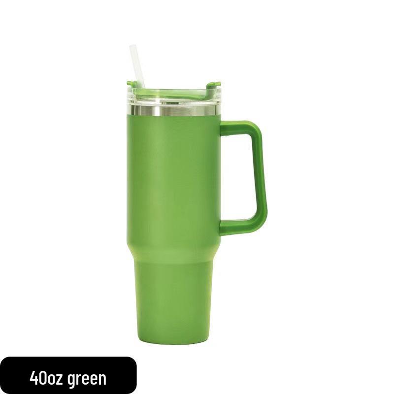 Large Capacity Insulated Stainless Steel Car Cup with Handle and Straw - Double Layer for Cold Retention (Ice Buster)
