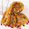 Ginger Yellow Ethnic Style Floral Cotton Linen Scarf for Spring/Summer - Women's Sun Protection Beach Shawl