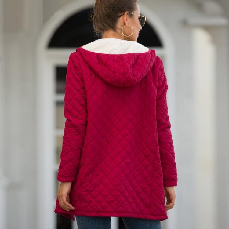 Autumn Winter Women Cotton Parkas Long Thick Jacket Red Velvet Lamb Hooded Outerwear Female Clothing