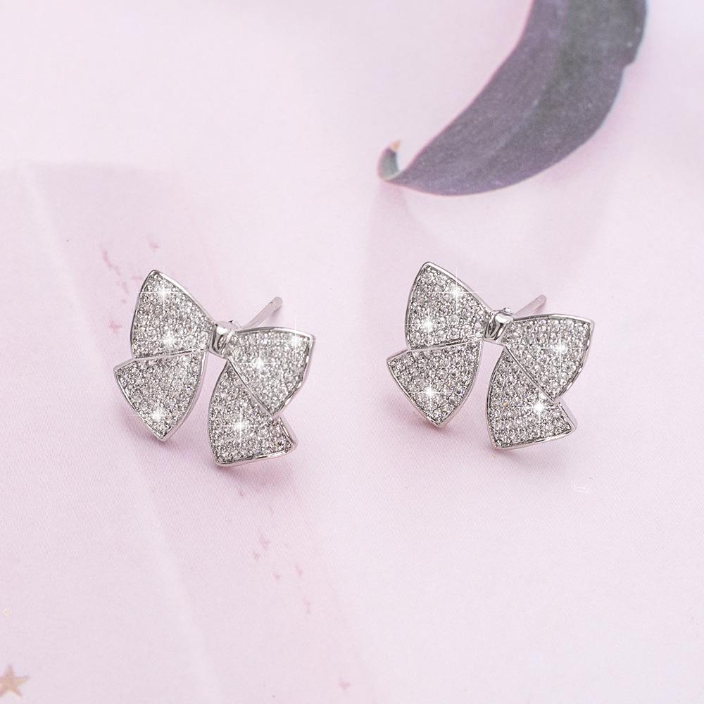 Korean Fashion Bowknot Zircon Stud Earrings - High-Quality Wedding & Party Jewelry