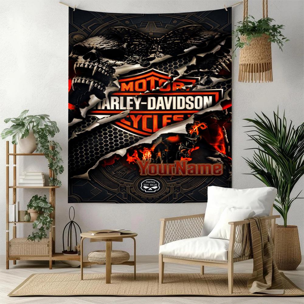 Harleydavidson Motorcycles Custom Your Name Wall Decor Tapestry Art For Pet Memorial Birthdaywedding Party Backdrop Family Gift