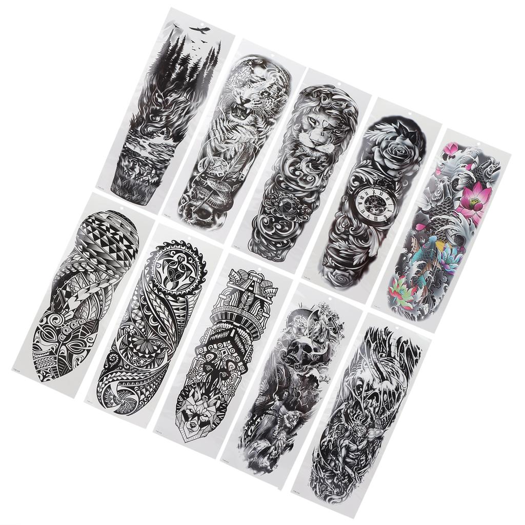10pcs Full Sleeve Temporary Tattoos Stickers Large Unisex Watrproof Arm Fake Tattoo