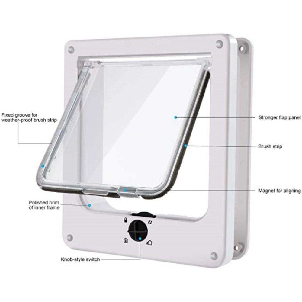 4 Ways Locking Cat Flap Door with Security Lock Easy Installation Weatherproof Self-Closing Pet Door Anti Pet Turn Knob