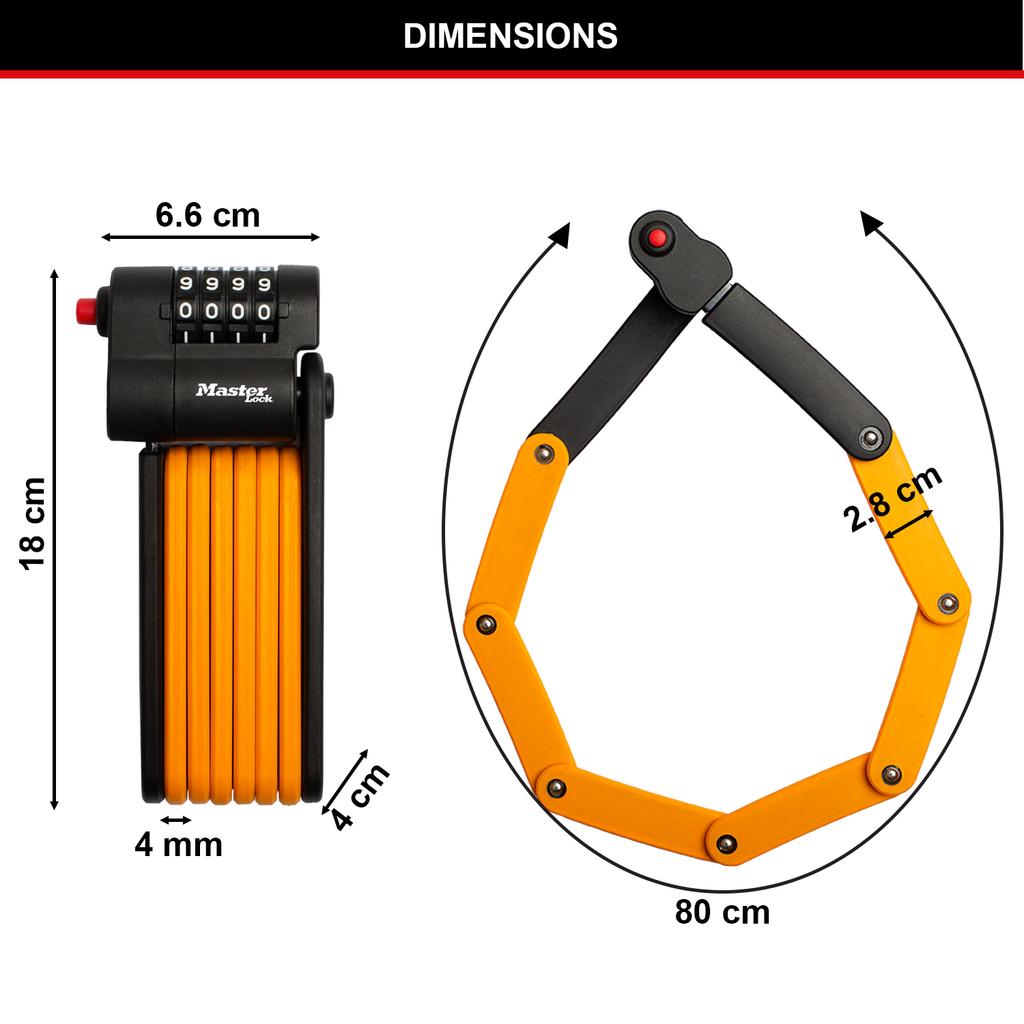 Master Lock Folding Bike Lock, Combination, 80 cm x 4mm, Carrier Bracket