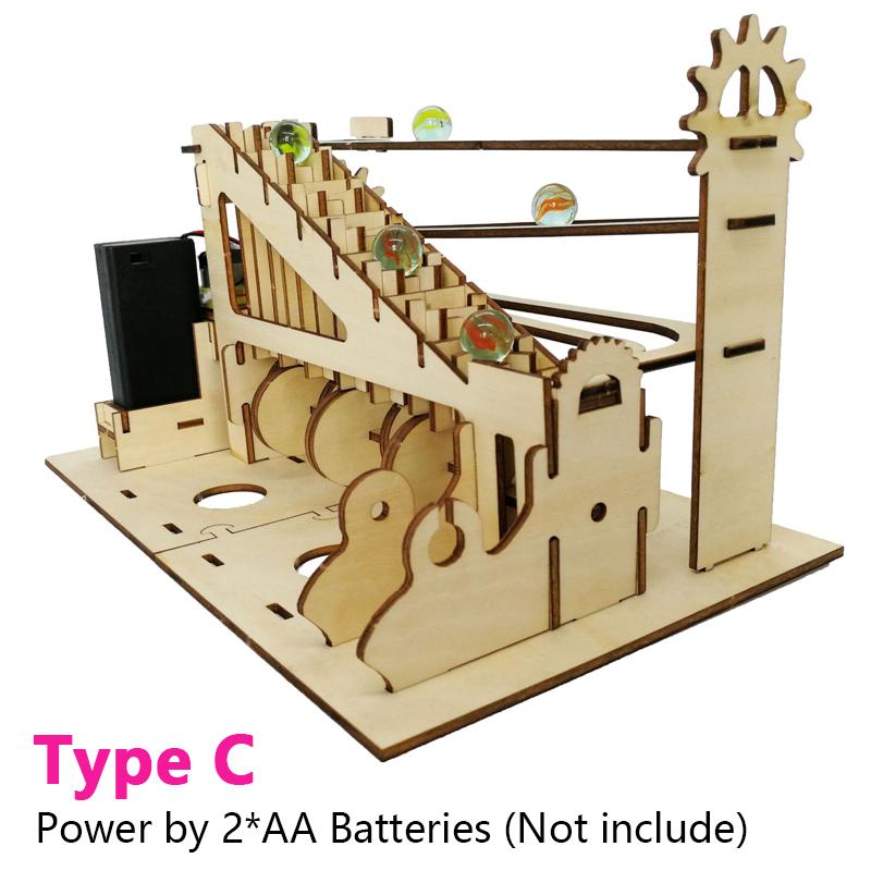 3D Wooden Puzzle DIY Assemble Mechanical Marble Run Gear Model Building Kit Steam Science Puzzles Educational Toys Gift for Kids