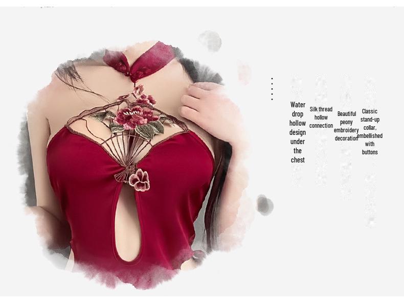 Manyan Sexy Halter Neck Cutout High Waist Split Cheongsam Lingerie