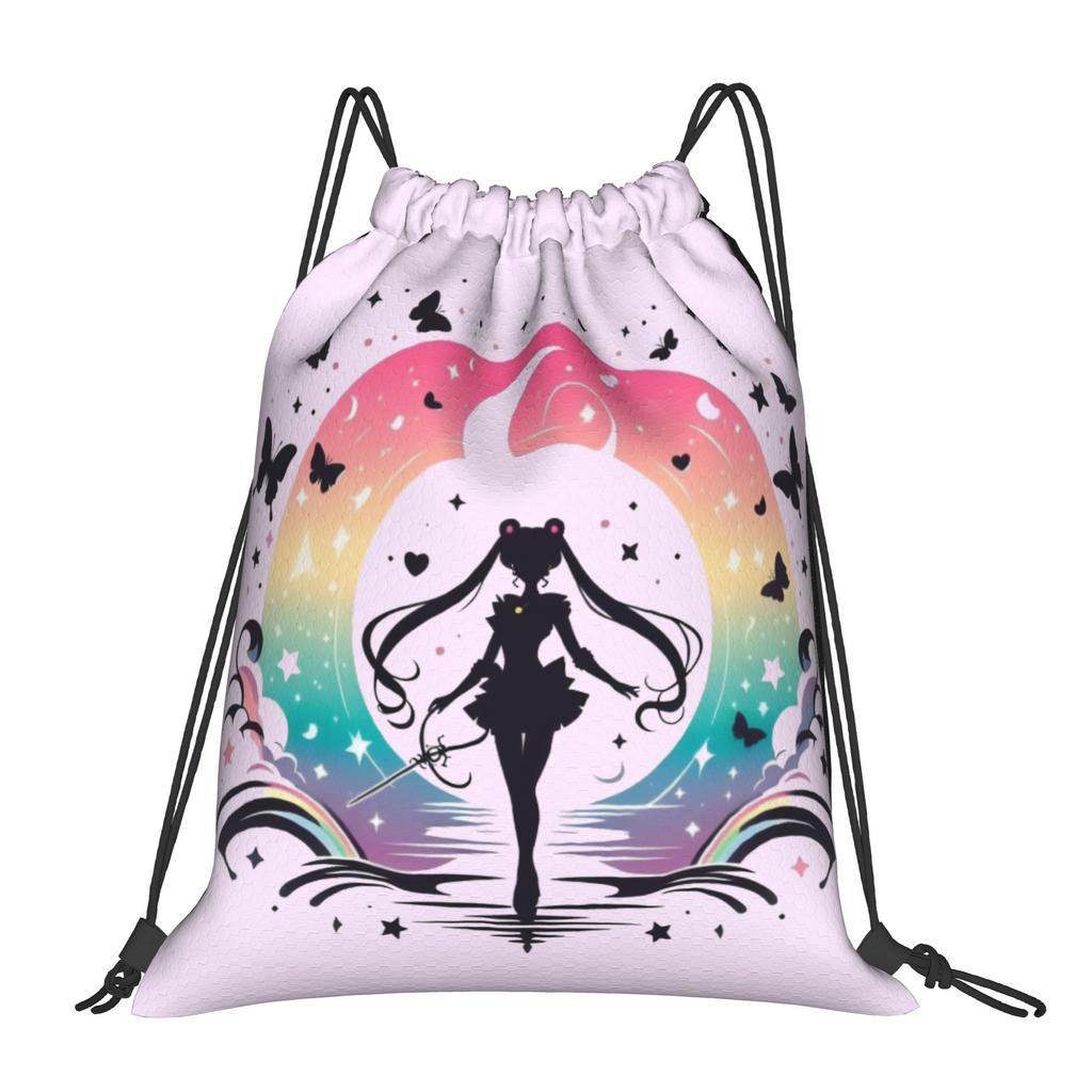 Custom Sailors Anime Moons Drawstring Backpack Sports Gym Bag for Women Men Bishoujo Training Sackpack